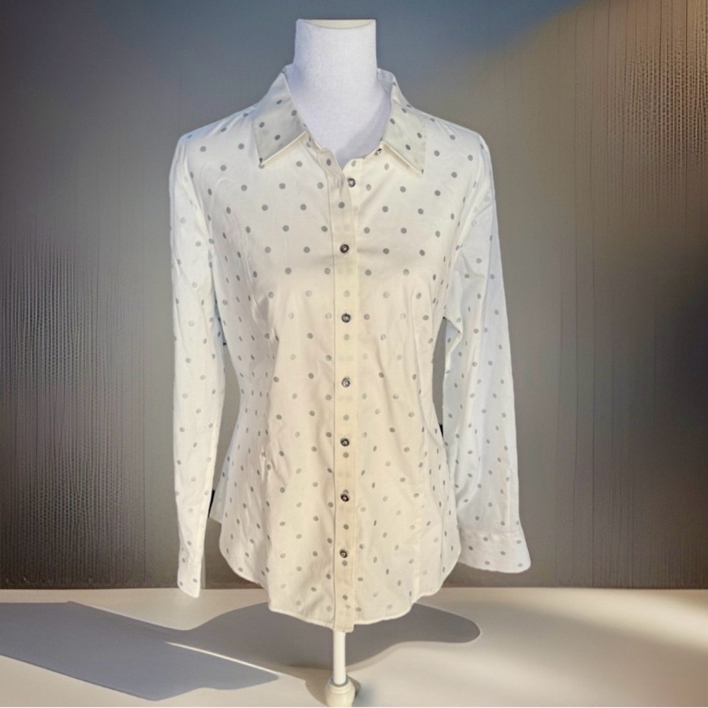 Vintage White Shirt with Silver Polka Dots wrinkle free